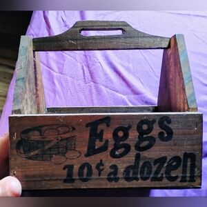 Vintage Small Wooden Egg Crate with Handle